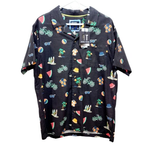 Mens Reverse Threads Short Sleeve Button-Up Shirt With Tropical Print Size L - Picture 1 of 11